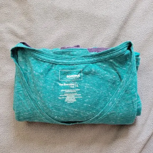 KOHLS SONOMA Shirt Womens Large Vneck Long Sleeve Green Purple Curved Hem 2PC - Picture 13 of 13